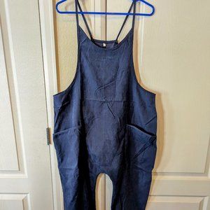 Blue wide leg overalls jumpsuit